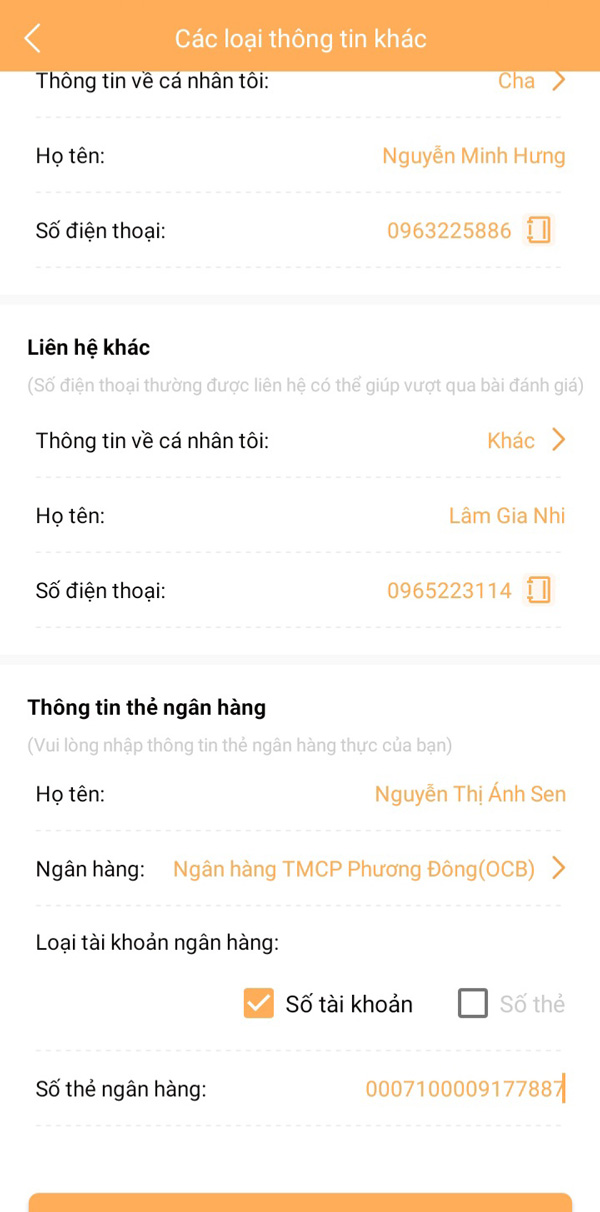 Điền các thông tin về ngân hàng để nhận tiền nhanh chóng 