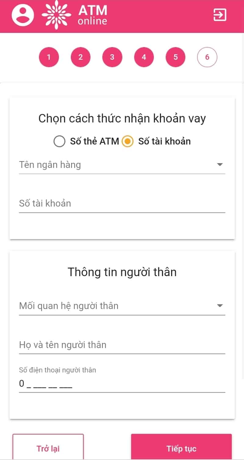 hướng dẫn vay tiền atm online