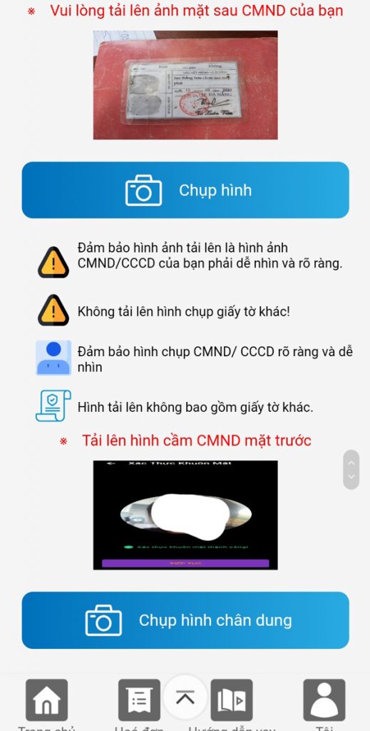 Chụp mặt trước và mặt sau giấy tờ tùy thân với ảnh chân dung