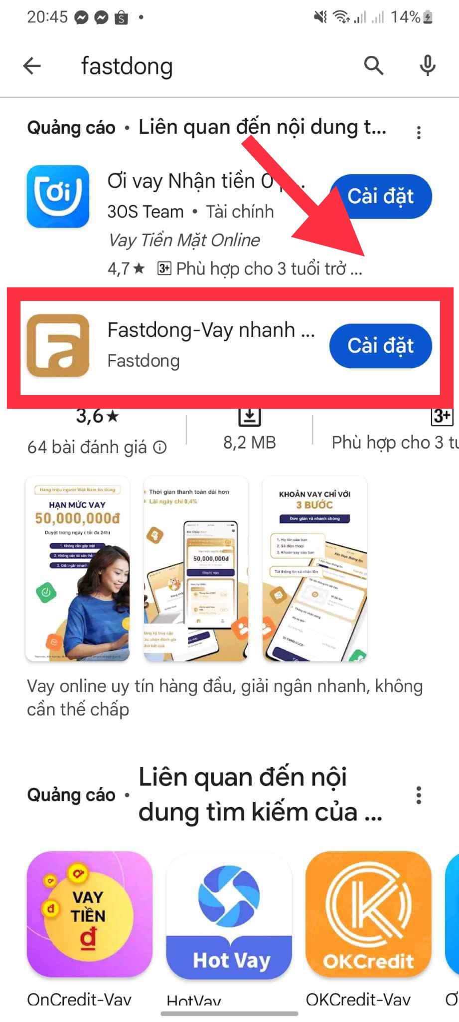 Tìm kiếm ứng dụng Fastdong trên CH Play