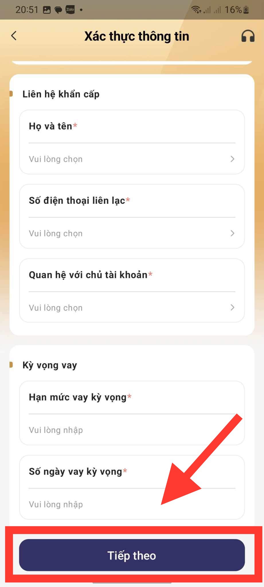 Giao diện điền thông tin cá nhân tại app Fastdong