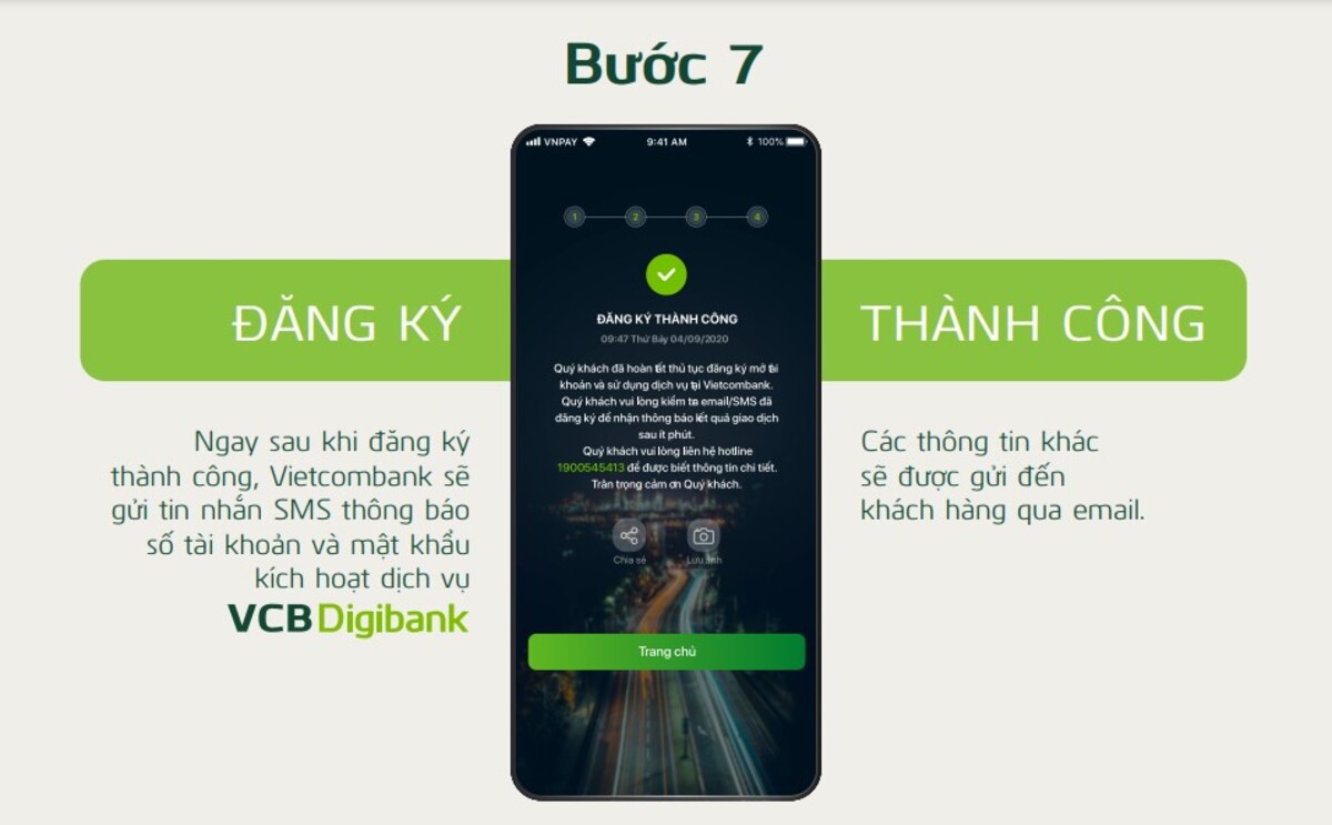 Đăng ký thành công dịch vụ Internet Banking