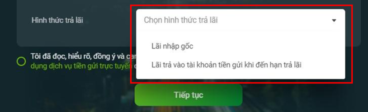 Lựa chọn phương thức trả lãi 