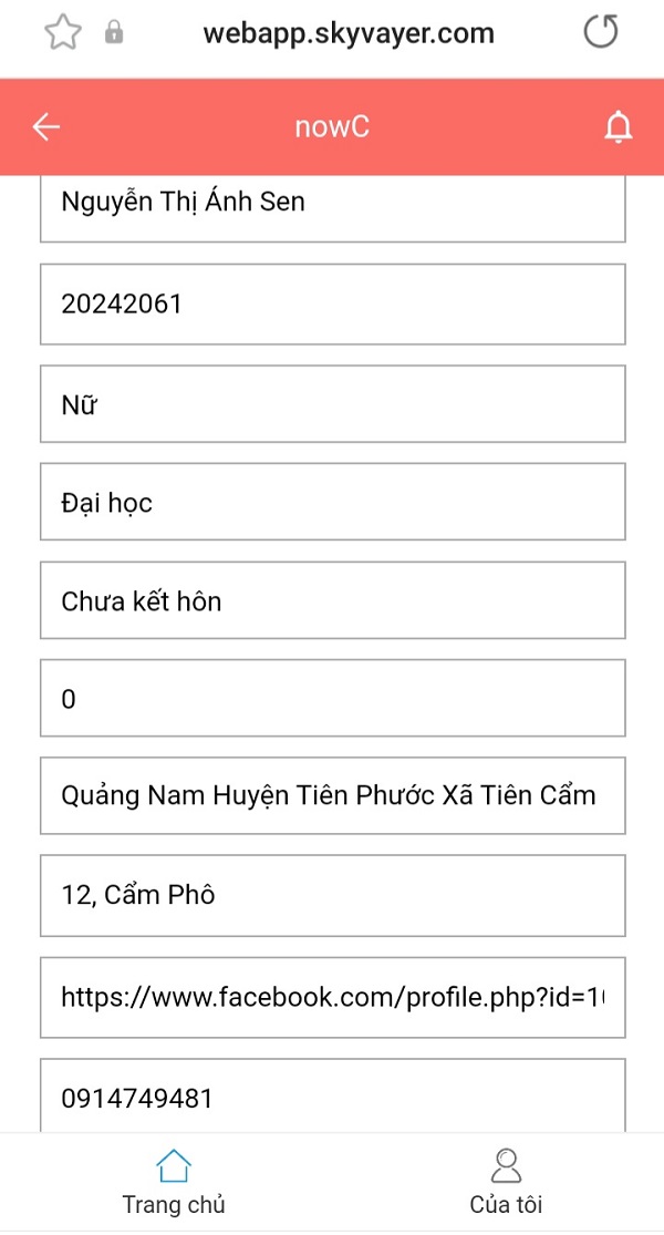 Hình ảnh điền thông tin cá nhân 