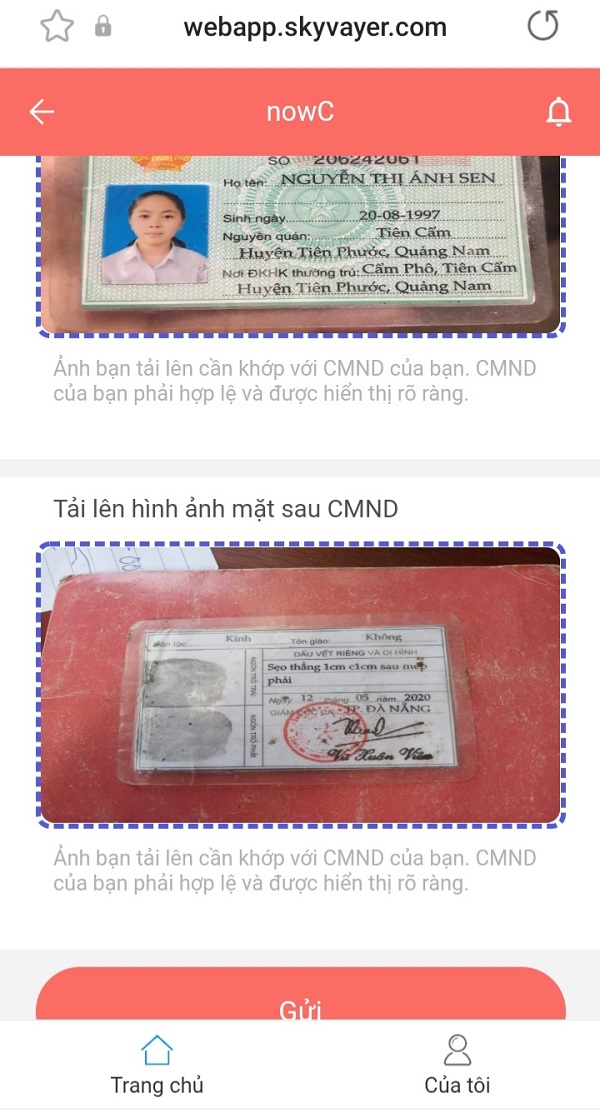 Hình ảnh đăng tải ảnh CCCD/CMND 2 mặt 