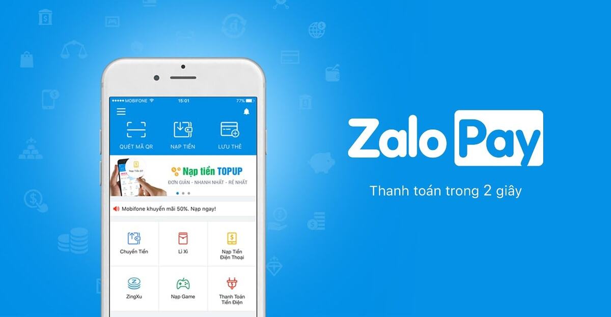 Thanh toán online qua các ví điện tử như: ZaloPay, ví Momo,...