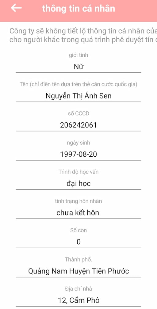Biểu mẫu điền thông tin cá nhân