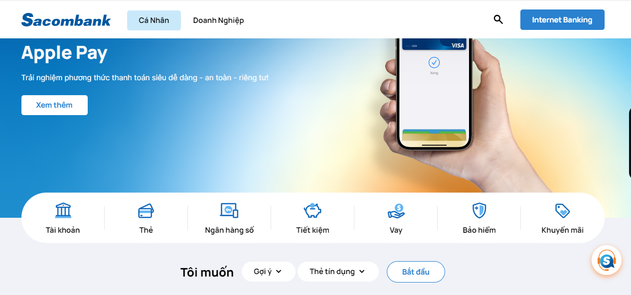 Truy cập vào website của ngân hàng Sacombank