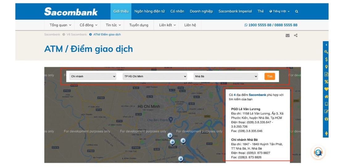 Kết quả tìm kiếm chi nhánh Sacombank bạn đang quan tâm
