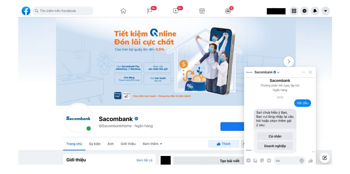 Sacombank hỗ trợ khách hàng qua Facebook