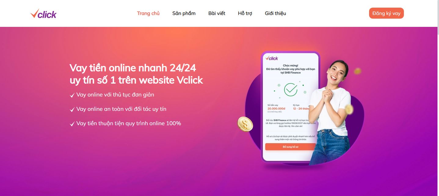 Truy cập vào Website của Vclick để đăng ký vay