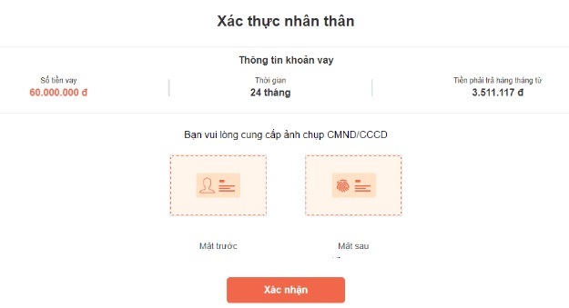 Tải hình chụp 2 mặt CCCD/CMND lên hệ thống