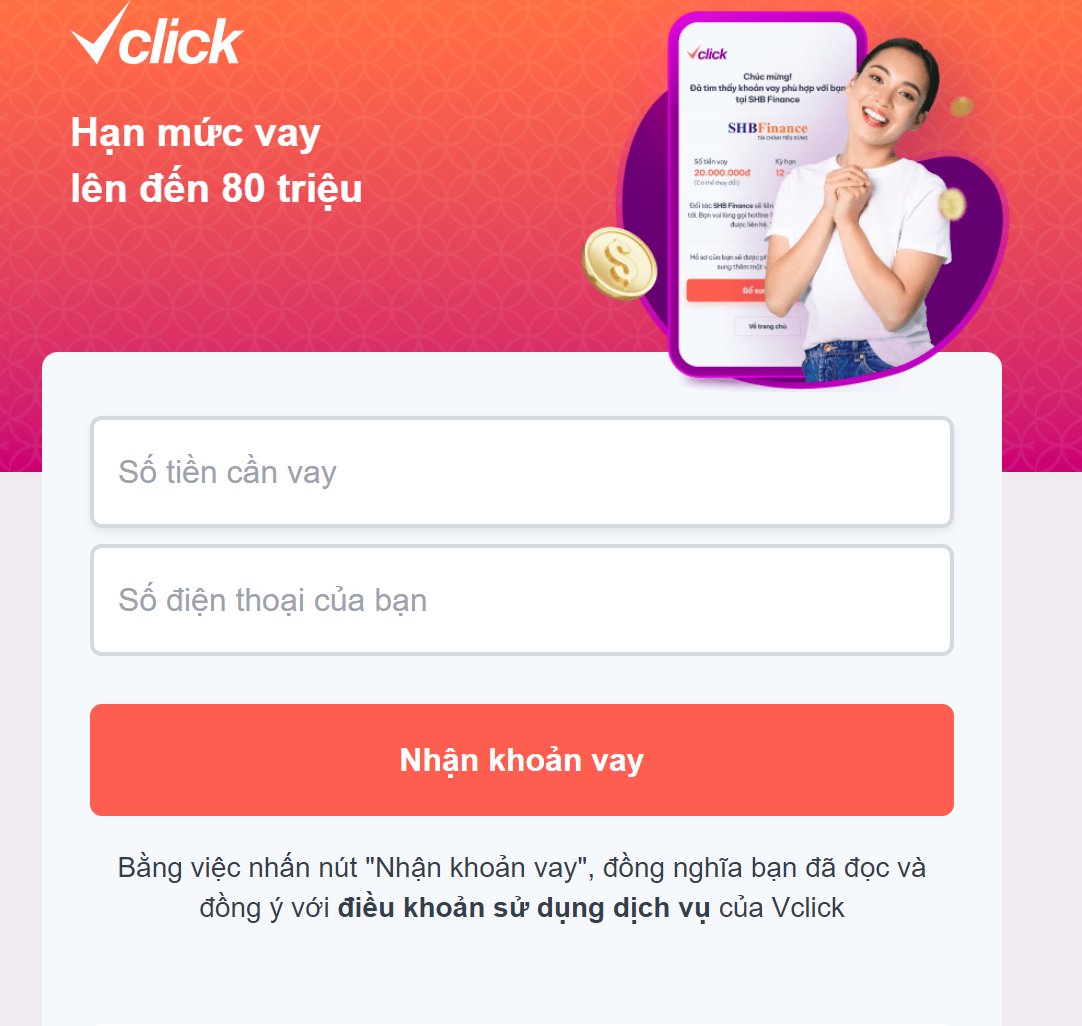 Chọn số tiền cần vay và nhập số điện thoại