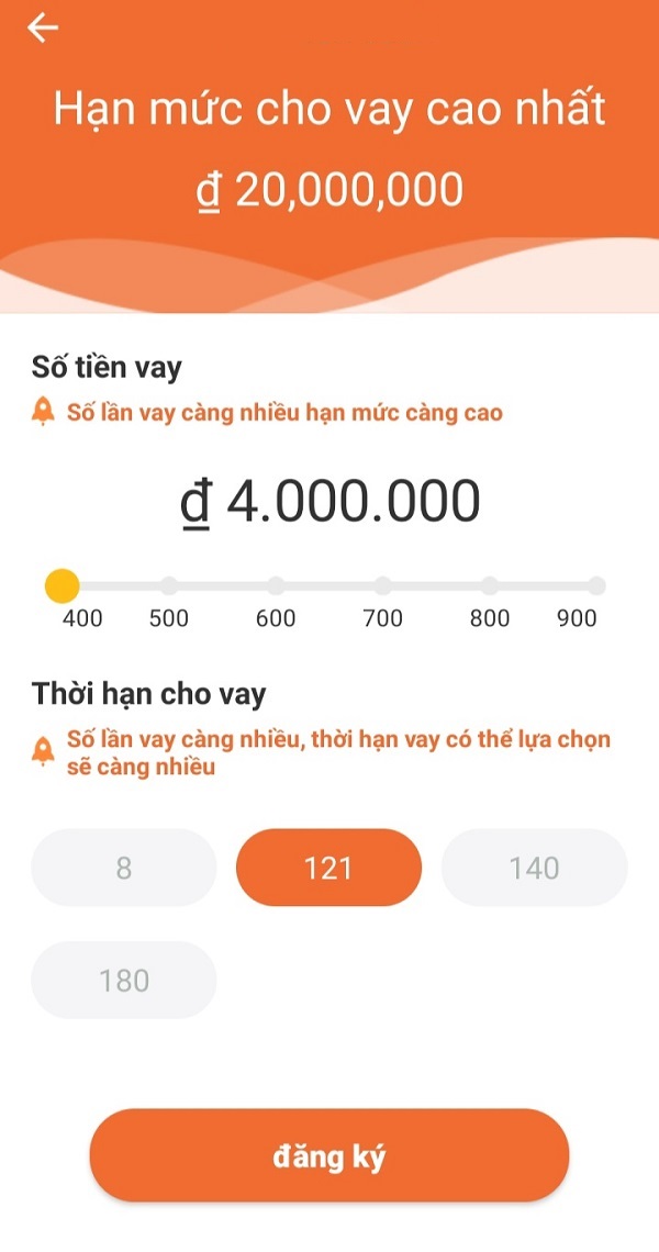 Chọn hạn mức vay và đợi kết quả xét duyệt