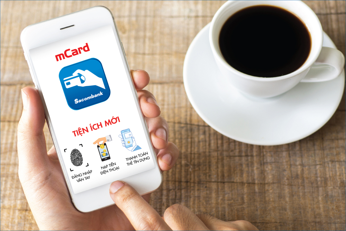 Bạn chỉ cần tải app mCard, đã được liên kết thẻ ngân hàng Sacombank