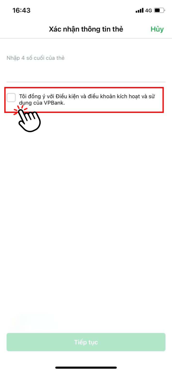 Bạn nhấn vào ô đồng ý với các điều kiện, điều khoản
