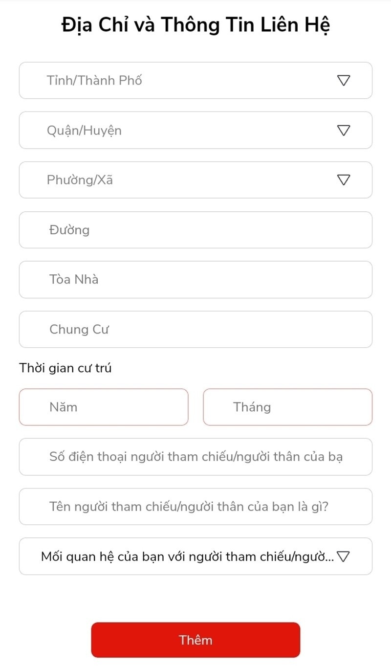 Nhập thông tin địa chỉ nơi cư trú hiện tại 