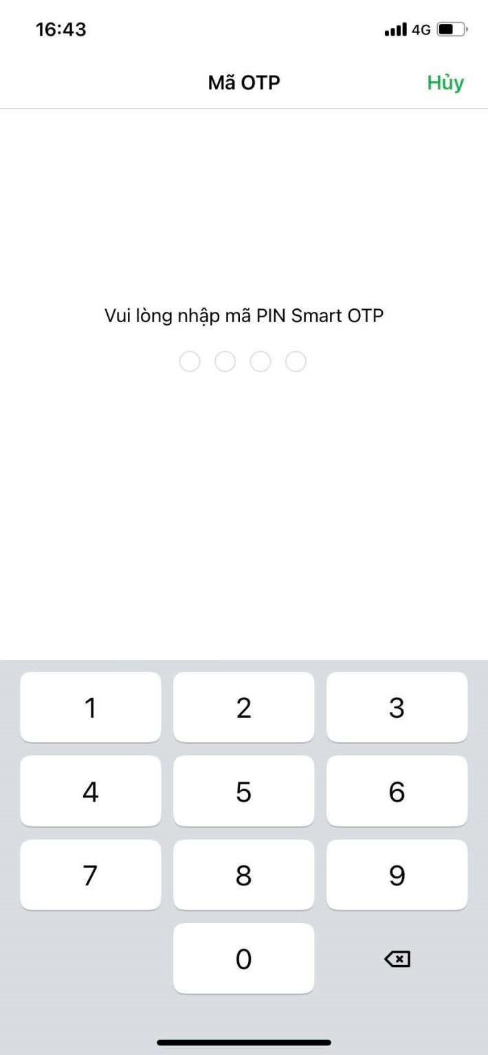 Tiến hành nhập mã PIN Smart OTP 